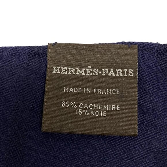 Auth HERMES - Navy Cashmere Silk Scarf - Picture 3 of 4